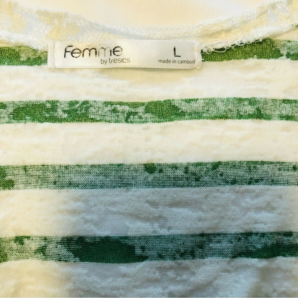 💜3 for $30 Femme Large Green/White Stripe Burnout Tank Lace Trim - Picture 7 of 10